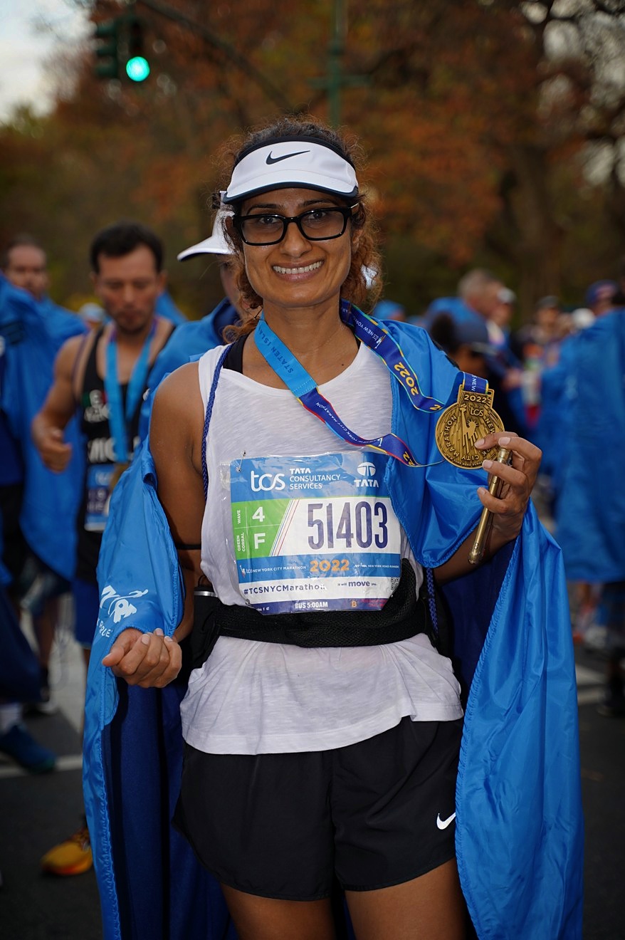 Diane Bacchus after completing the New York City Marathon