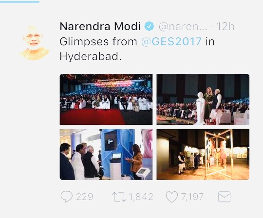 Prime Minister Narendra Modi social media post from the Global Entrepreneurship Summit